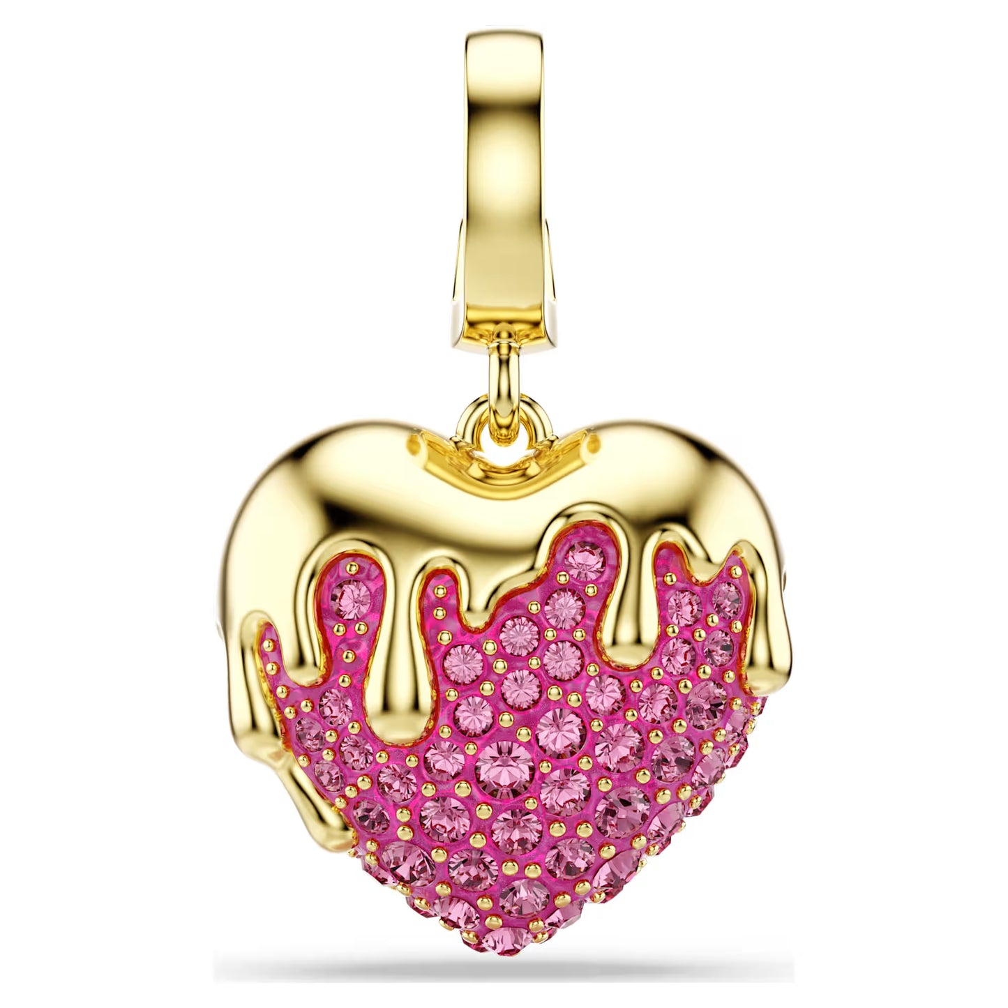 Idyllia charm, Round cut, Heart, Pink, Gold-tone plated
