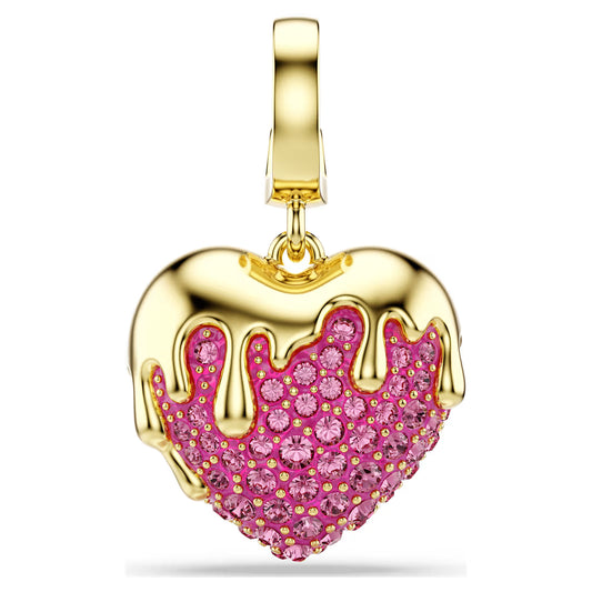 Idyllia charm, Round cut, Heart, Pink, Gold-tone plated