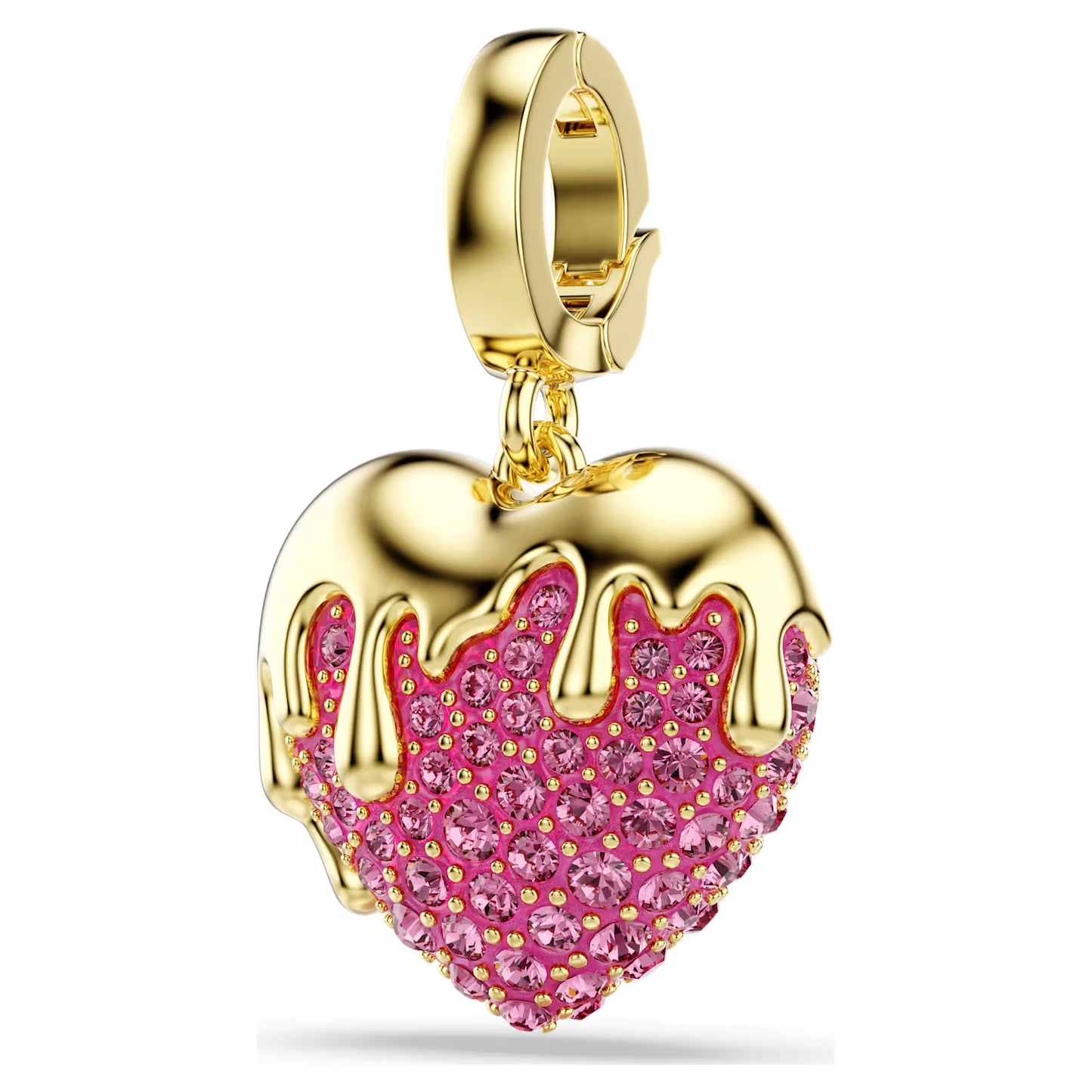 Idyllia charm, Round cut, Heart, Pink, Gold-tone plated