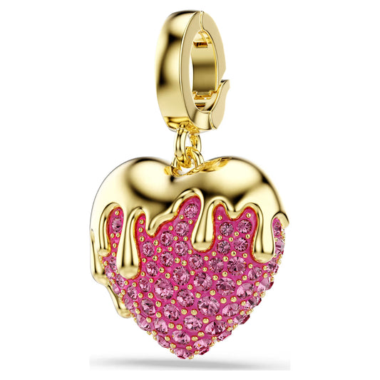 Idyllia charm, Round cut, Heart, Pink, Gold-tone plated