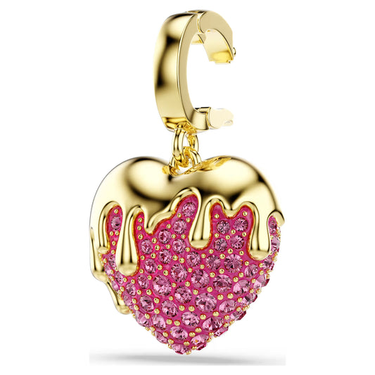 Idyllia charm, Round cut, Heart, Pink, Gold-tone plated