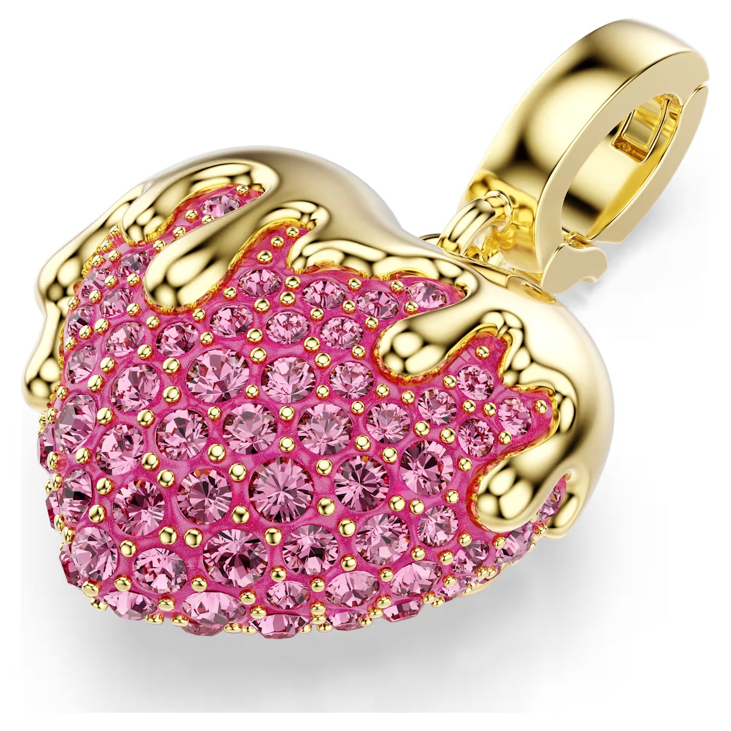 Idyllia charm, Round cut, Heart, Pink, Gold-tone plated