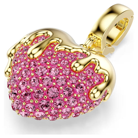 Idyllia charm, Round cut, Heart, Pink, Gold-tone plated