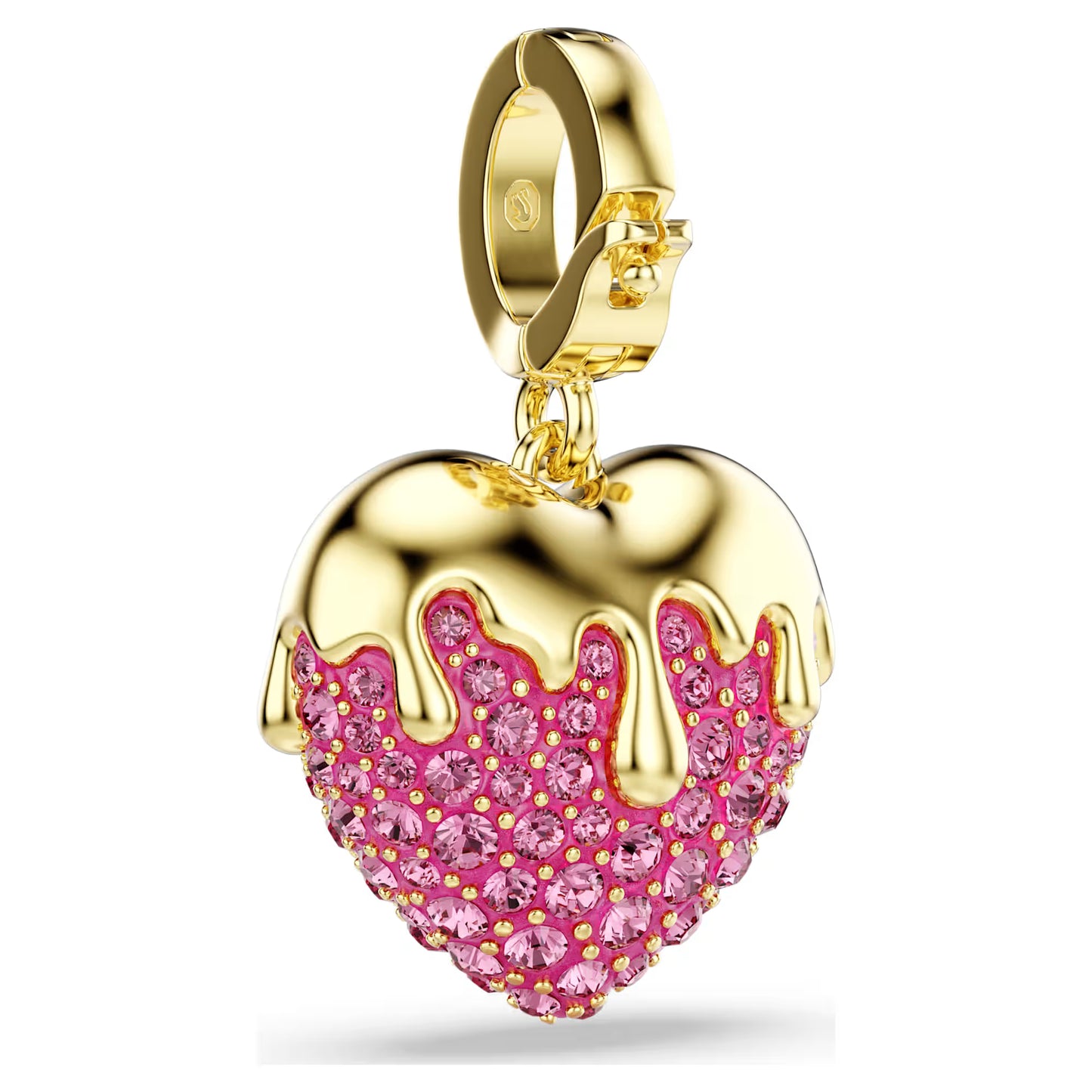 Idyllia charm, Round cut, Heart, Pink, Gold-tone plated