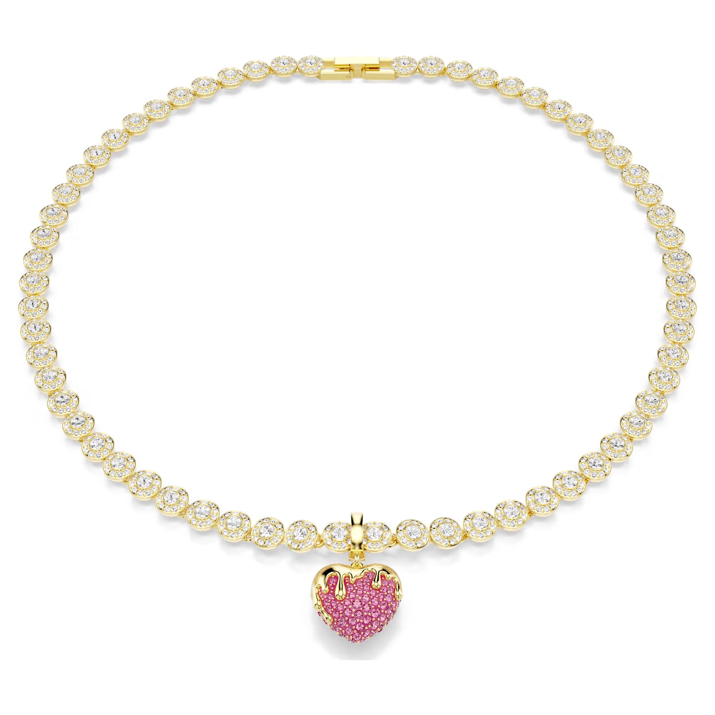 Idyllia charm, Round cut, Heart, Pink, Gold-tone plated