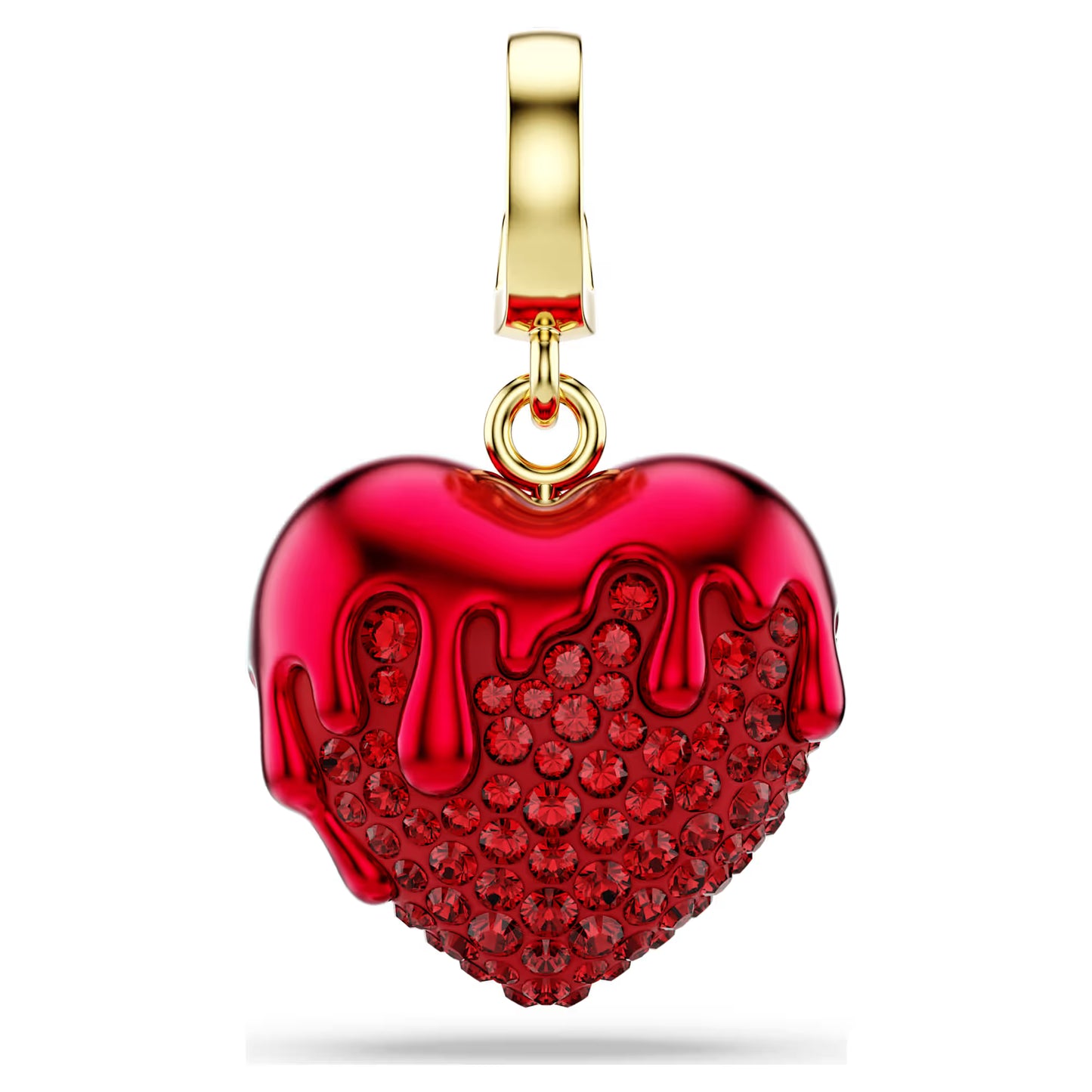 Idyllia charm, Round cut, Heart, Red, Gold-tone plated