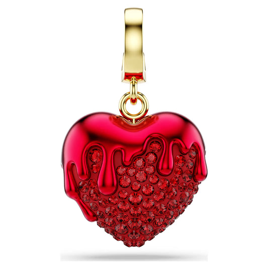 Idyllia charm, Round cut, Heart, Red, Gold-tone plated
