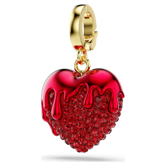 Idyllia charm, Round cut, Heart, Red, Gold-tone plated