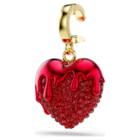 Idyllia charm, Round cut, Heart, Red, Gold-tone plated