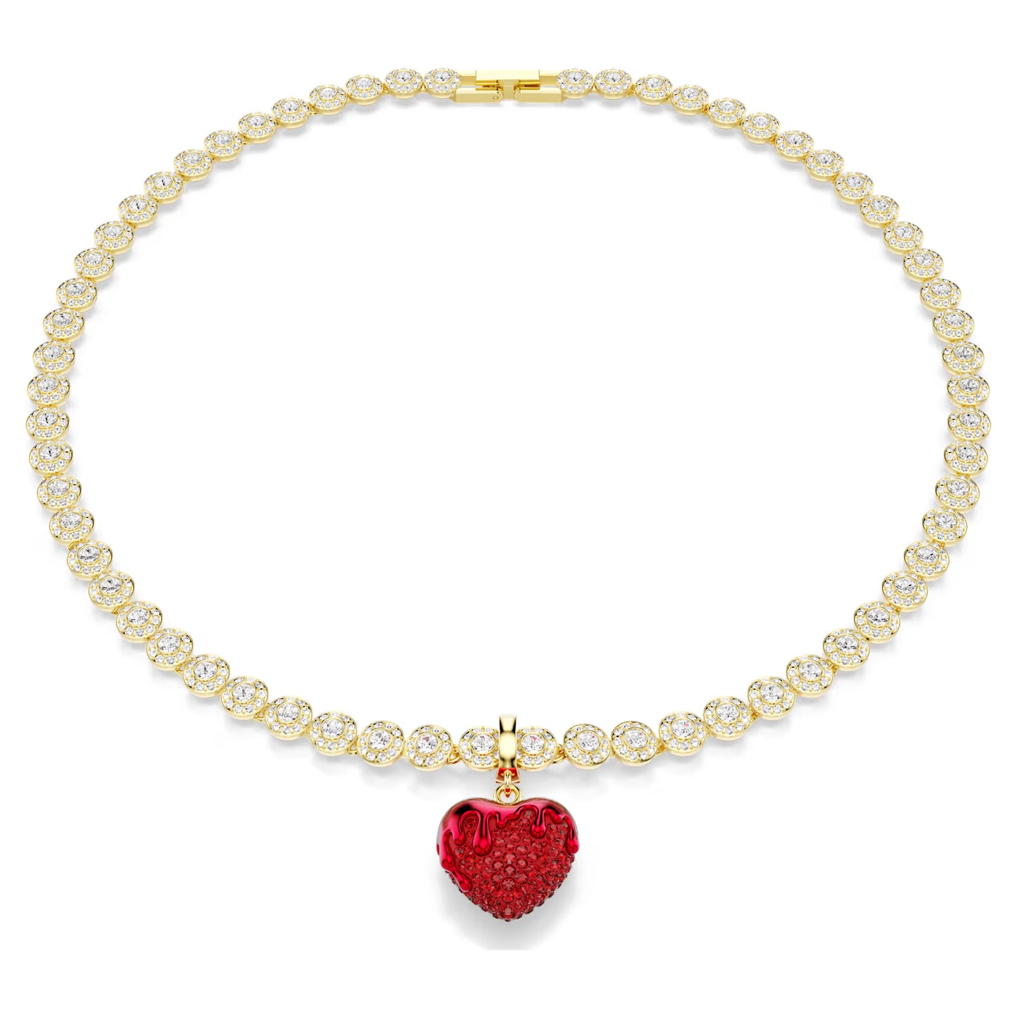 Idyllia charm, Round cut, Heart, Red, Gold-tone plated