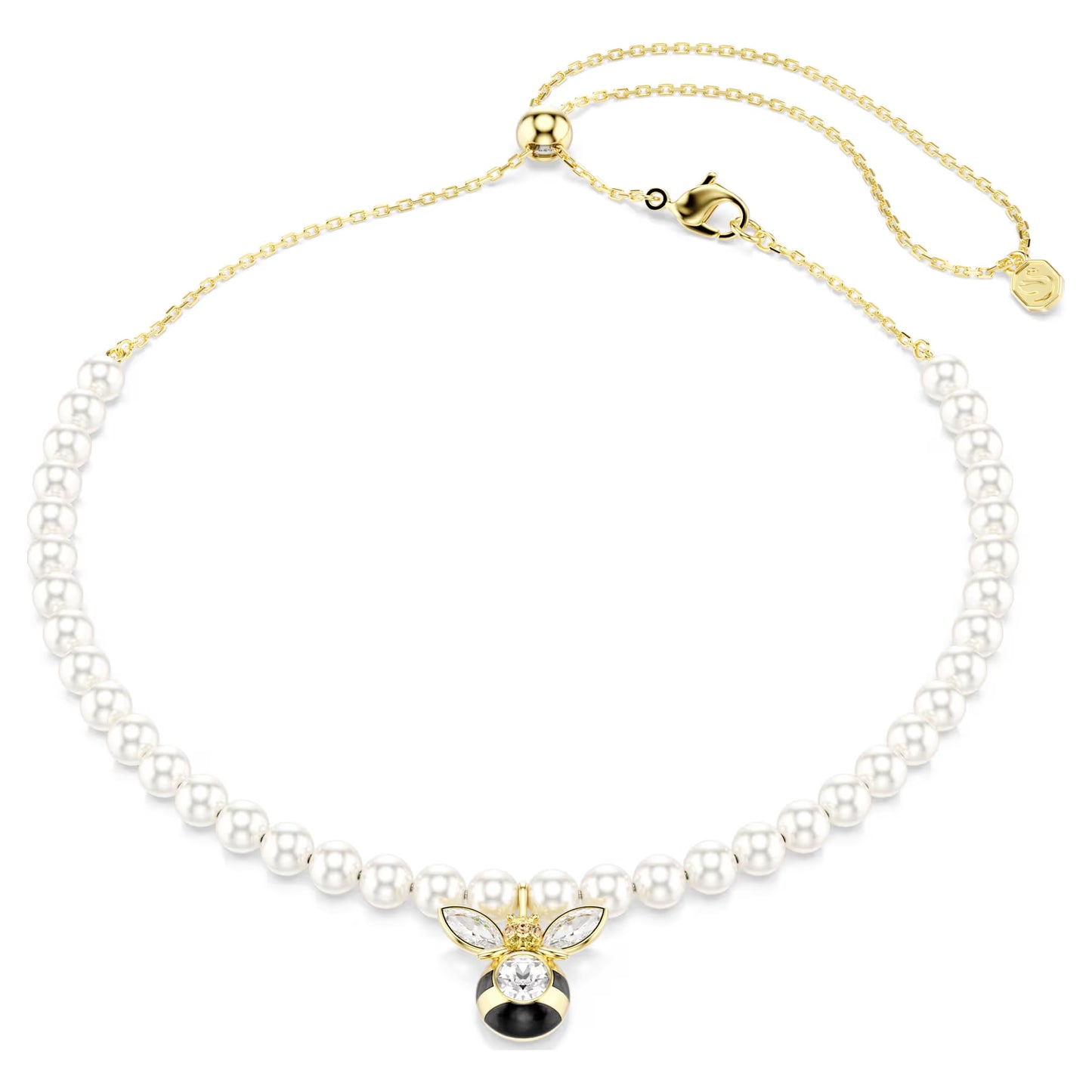 Idyllia choker, Crystal pearl, Mixed cuts, Bee, White, 18K gold finish