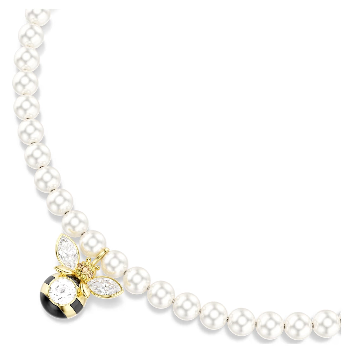 Idyllia choker, Crystal pearl, Mixed cuts, Bee, White, 18K gold finish