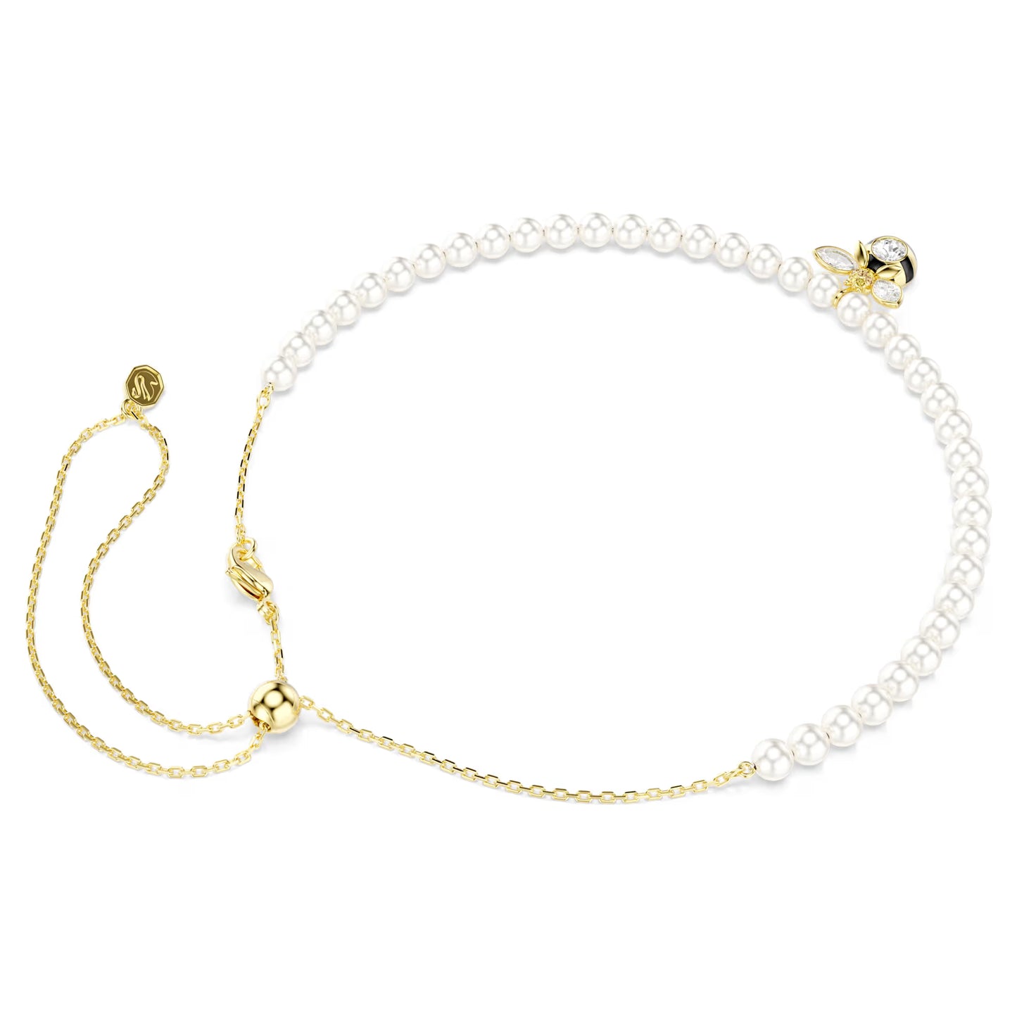 Idyllia choker, Crystal pearl, Mixed cuts, Bee, White, 18K gold finish