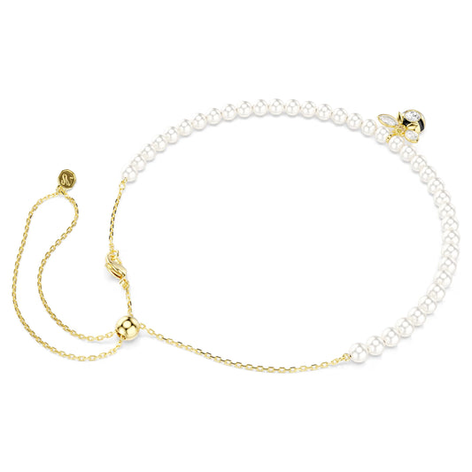 Idyllia choker, Crystal pearl, Mixed cuts, Bee, White, 18K gold finish