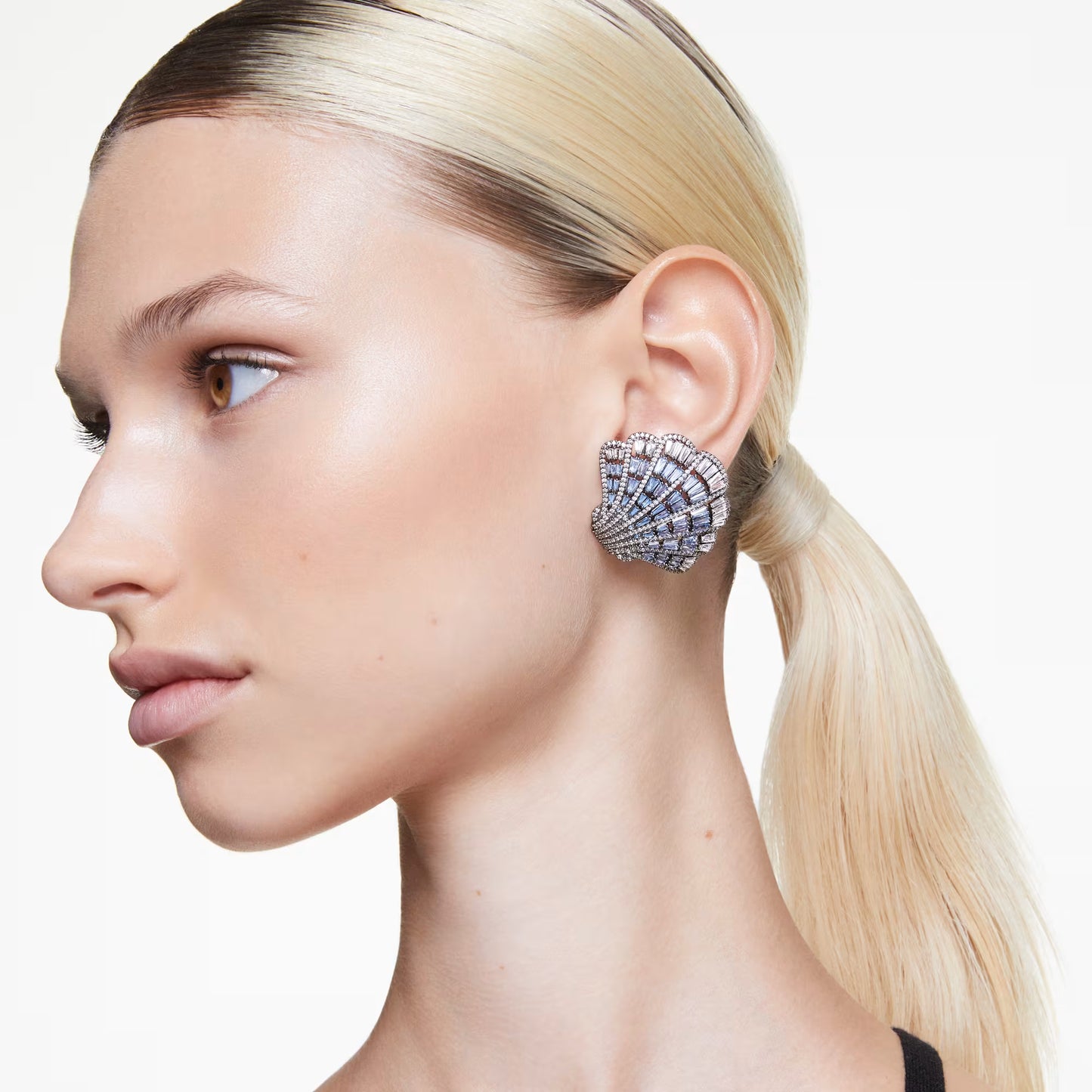 Idyllia clip earrings, Shell, Blue, Mixed metal finish