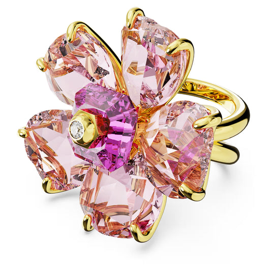 Florere cocktail ring, Flower, Pink, Gold-tone
