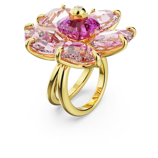 Florere cocktail ring, Flower, Pink, Gold-tone