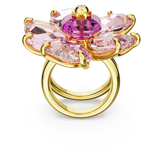 Florere cocktail ring, Flower, Pink, Gold-tone