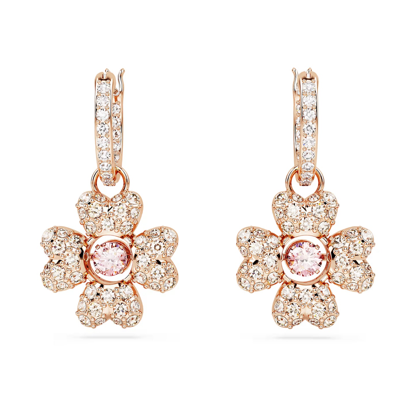 Idyllia drop earrings, Clover, White, Rose gold