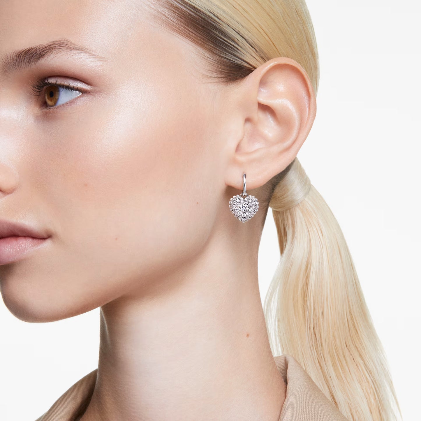Hyperbola drop earrings, Heart, White, Rhodium