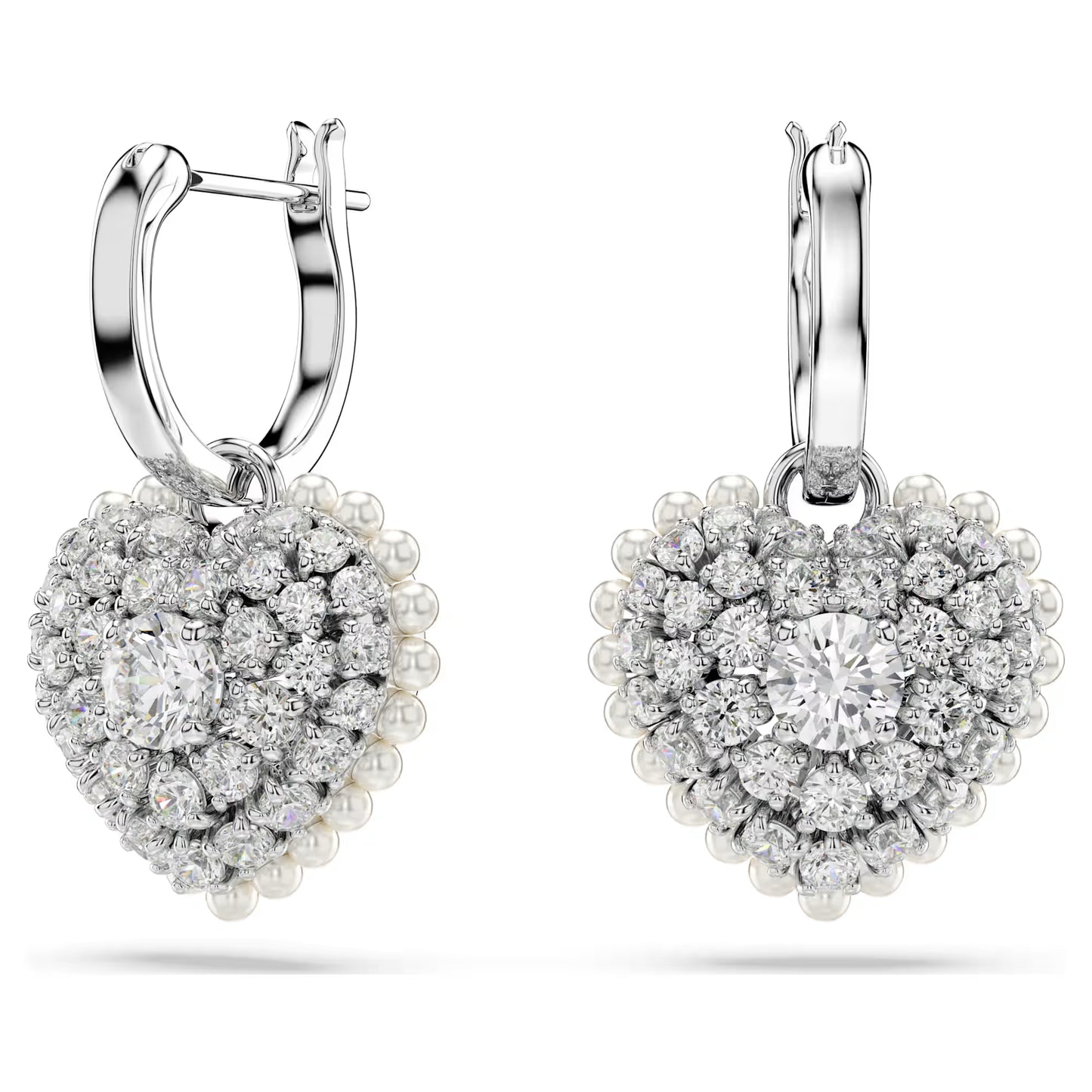 Hyperbola drop earrings, Heart, White, Rhodium
