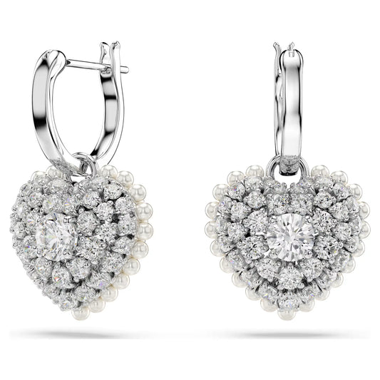 Hyperbola drop earrings, Heart, White, Rhodium
