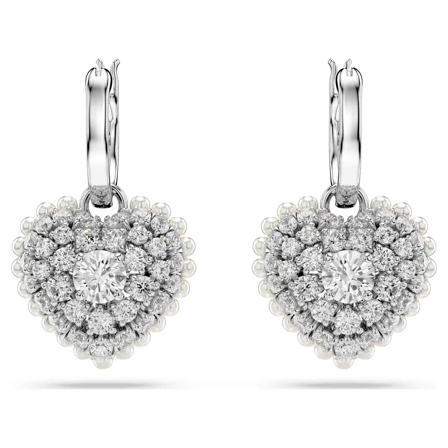 Hyperbola drop earrings, Heart, White, Rhodium