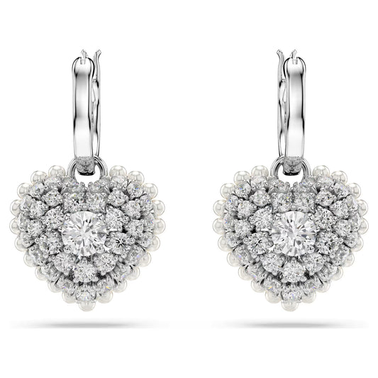 Hyperbola drop earrings, Heart, White, Rhodium