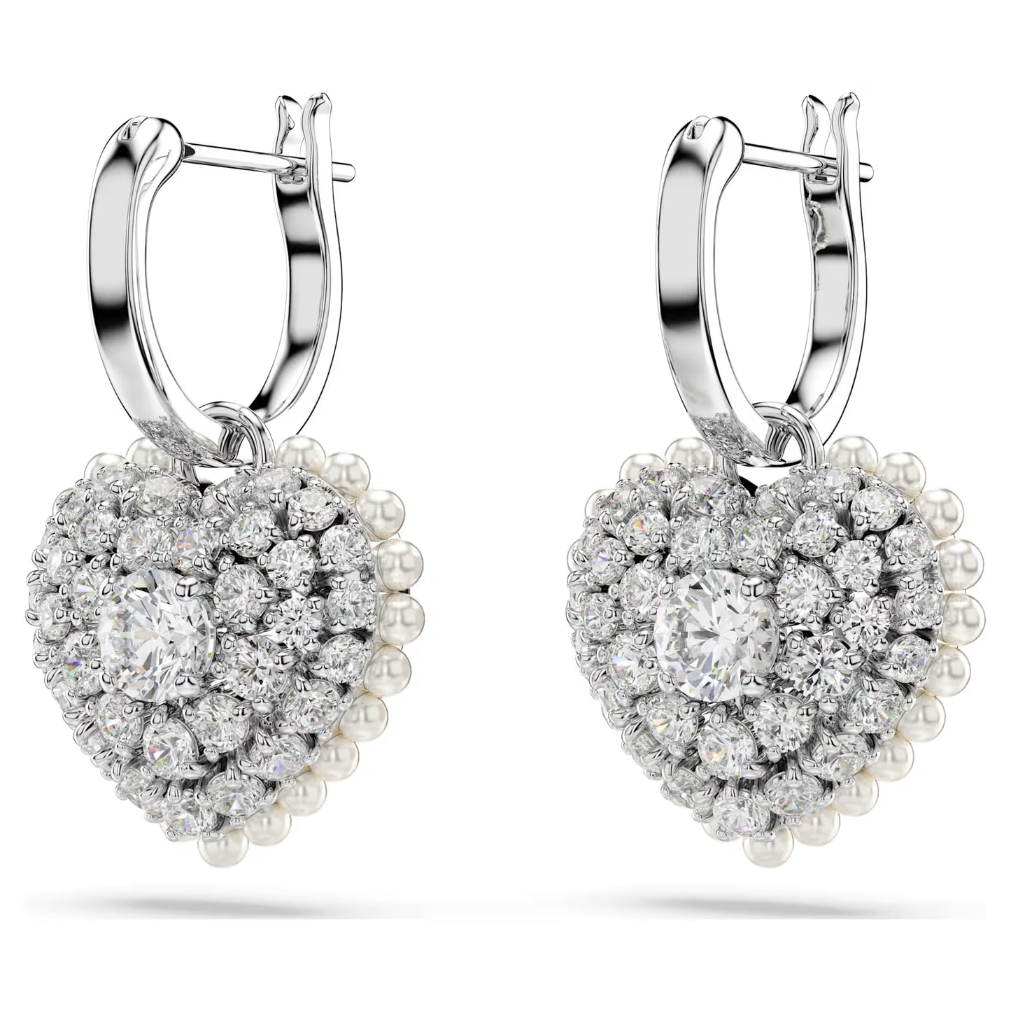 Hyperbola drop earrings, Heart, White, Rhodium
