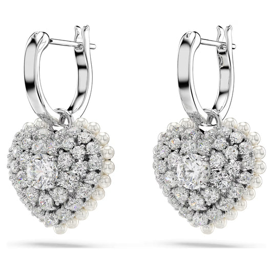 Hyperbola drop earrings, Heart, White, Rhodium