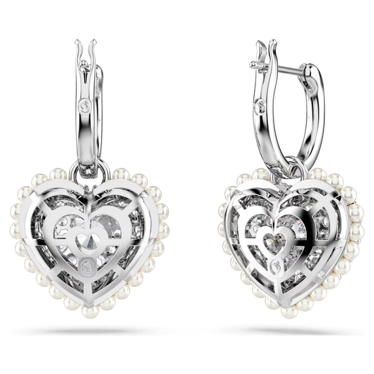 Hyperbola drop earrings, Heart, White, Rhodium