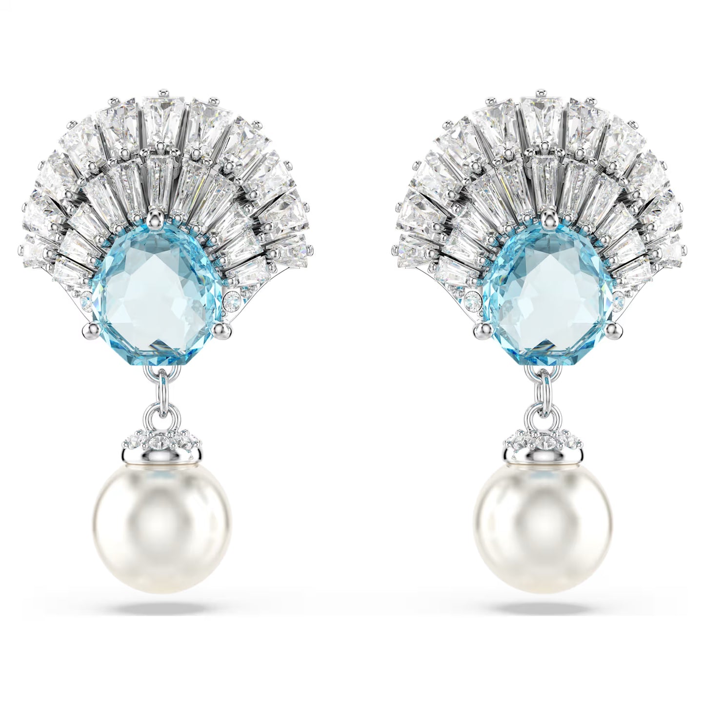 Idyllia drop earrings, Crystal pearl, Shell, Blue, Rhodium plated