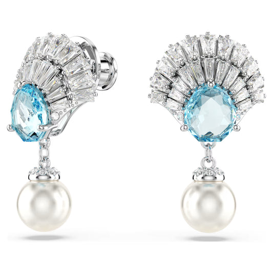 Idyllia drop earrings, Crystal pearl, Shell, Blue, Rhodium plated