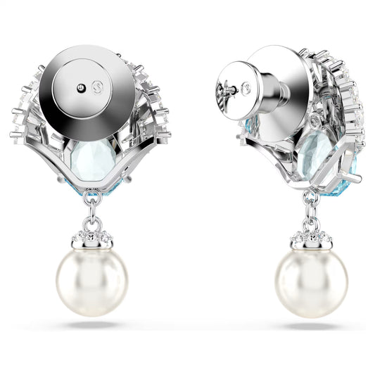 Idyllia drop earrings, Crystal pearl, Shell, Blue, Rhodium plated