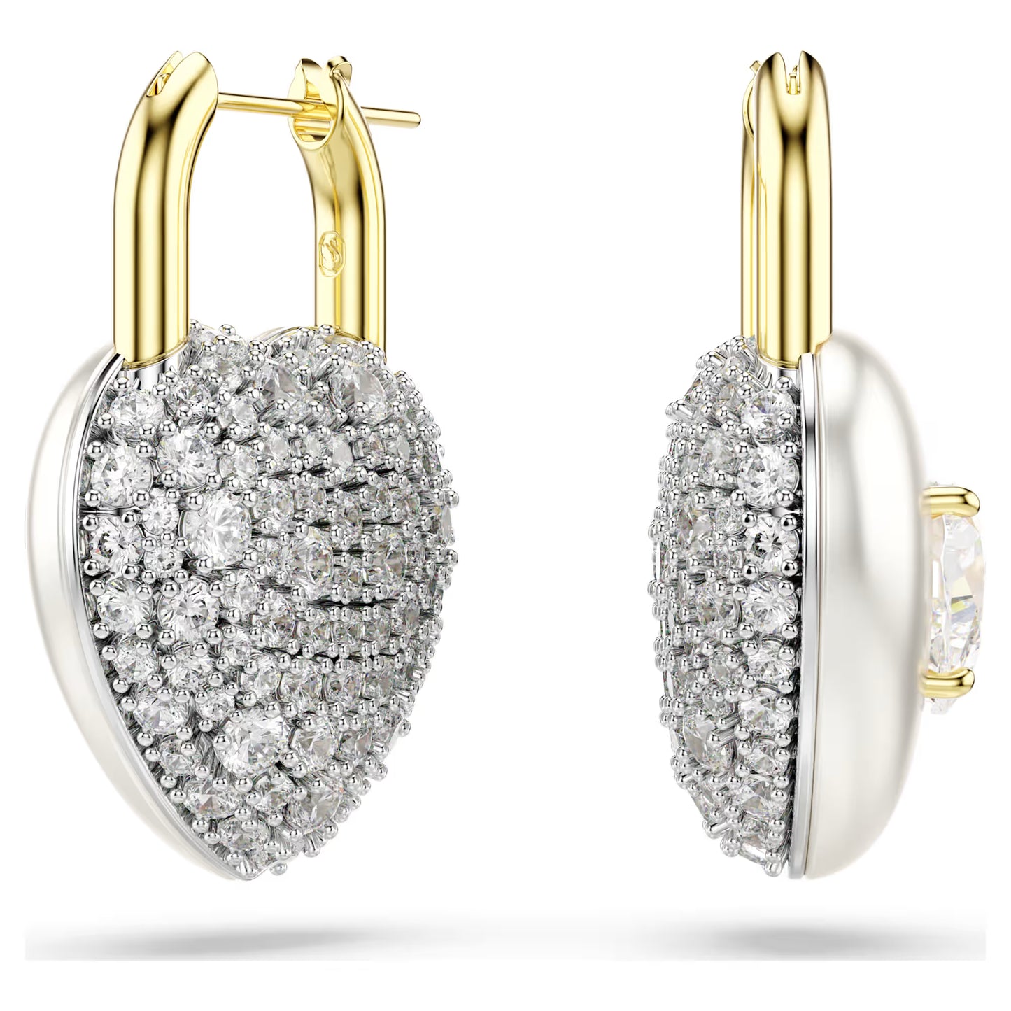 Idyllia drop earrings Mixed cuts, Heart, White, 18k gold finish