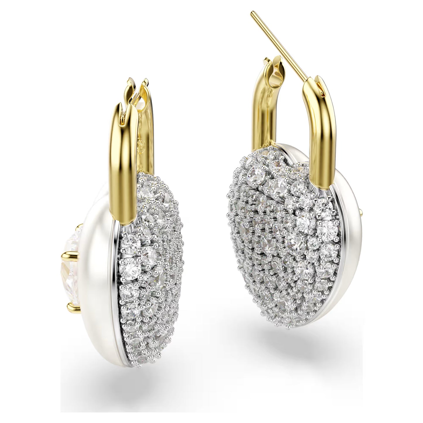 Idyllia drop earrings Mixed cuts, Heart, White, 18k gold finish