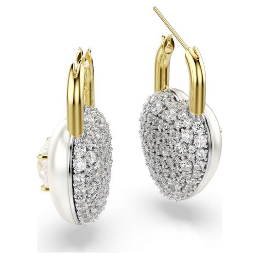 Idyllia drop earrings Mixed cuts, Heart, White, 18k gold finish