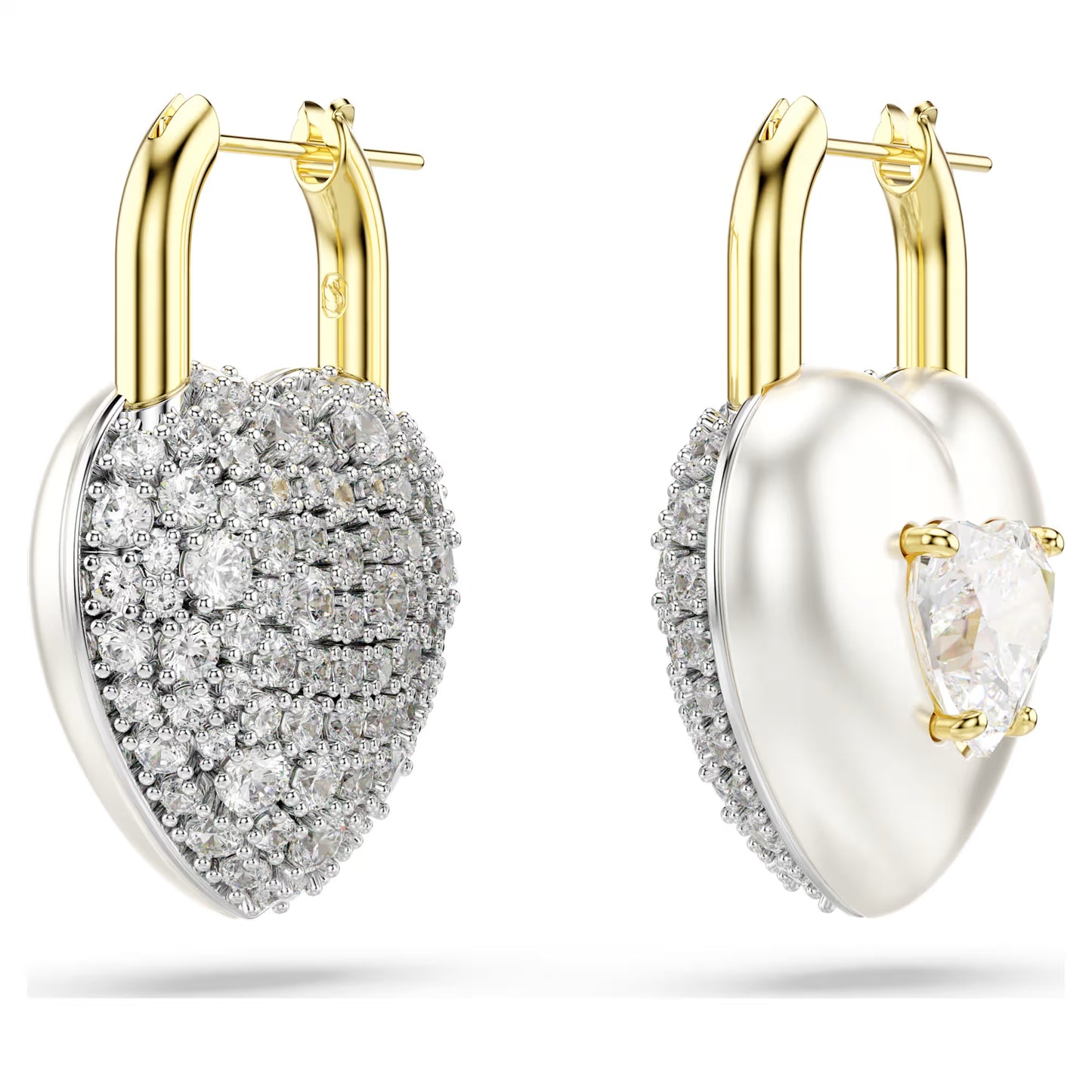 Idyllia drop earrings Mixed cuts, Heart, White, 18k gold finish