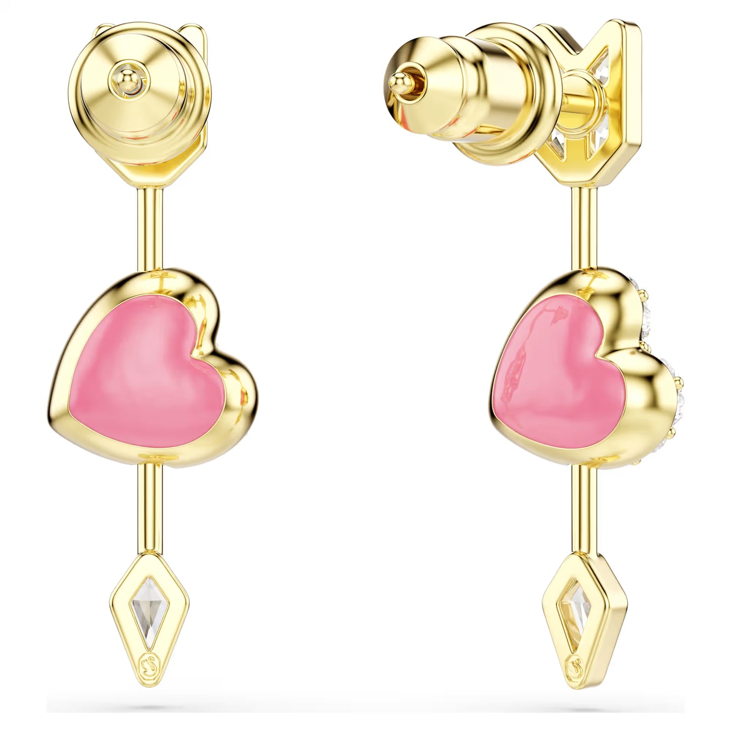 Idyllia drop earrings, Mixed cuts, Heart with arrow, White, Gold-tone plated