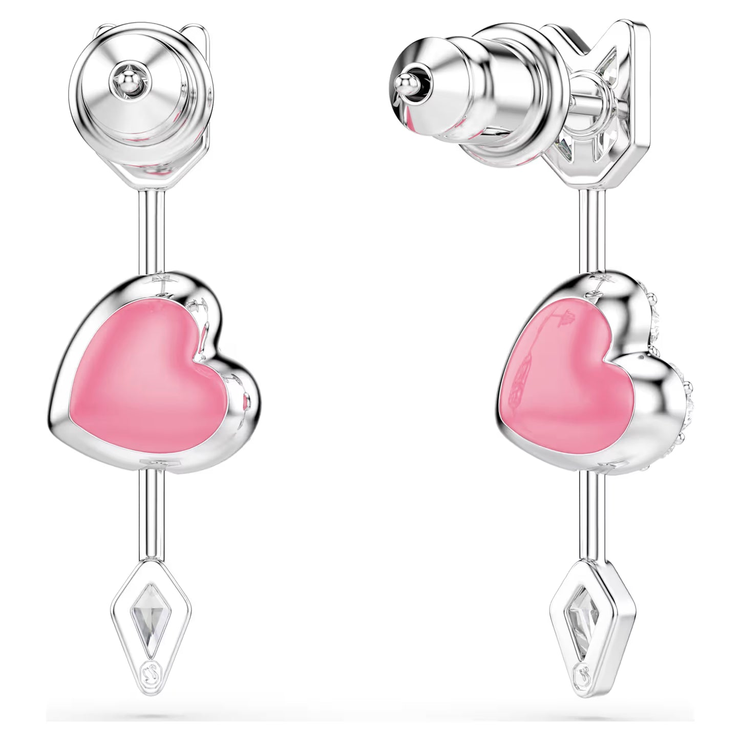 Idyllia drop earrings, Mixed cuts, Heart with arrow, White, Rhodium plated