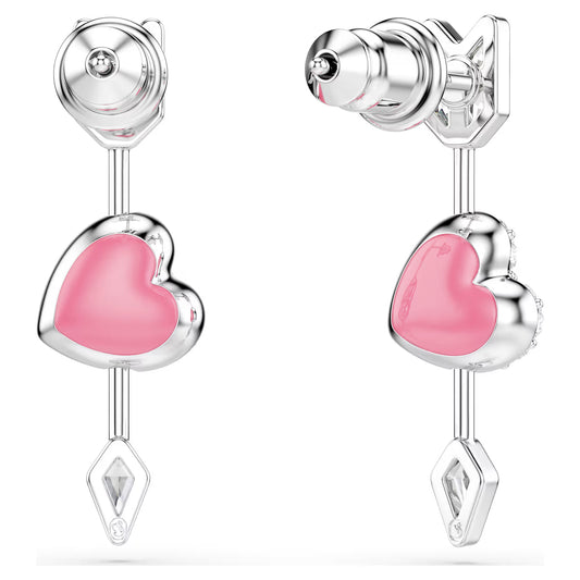 Idyllia drop earrings, Mixed cuts, Heart with arrow, White, Rhodium plated