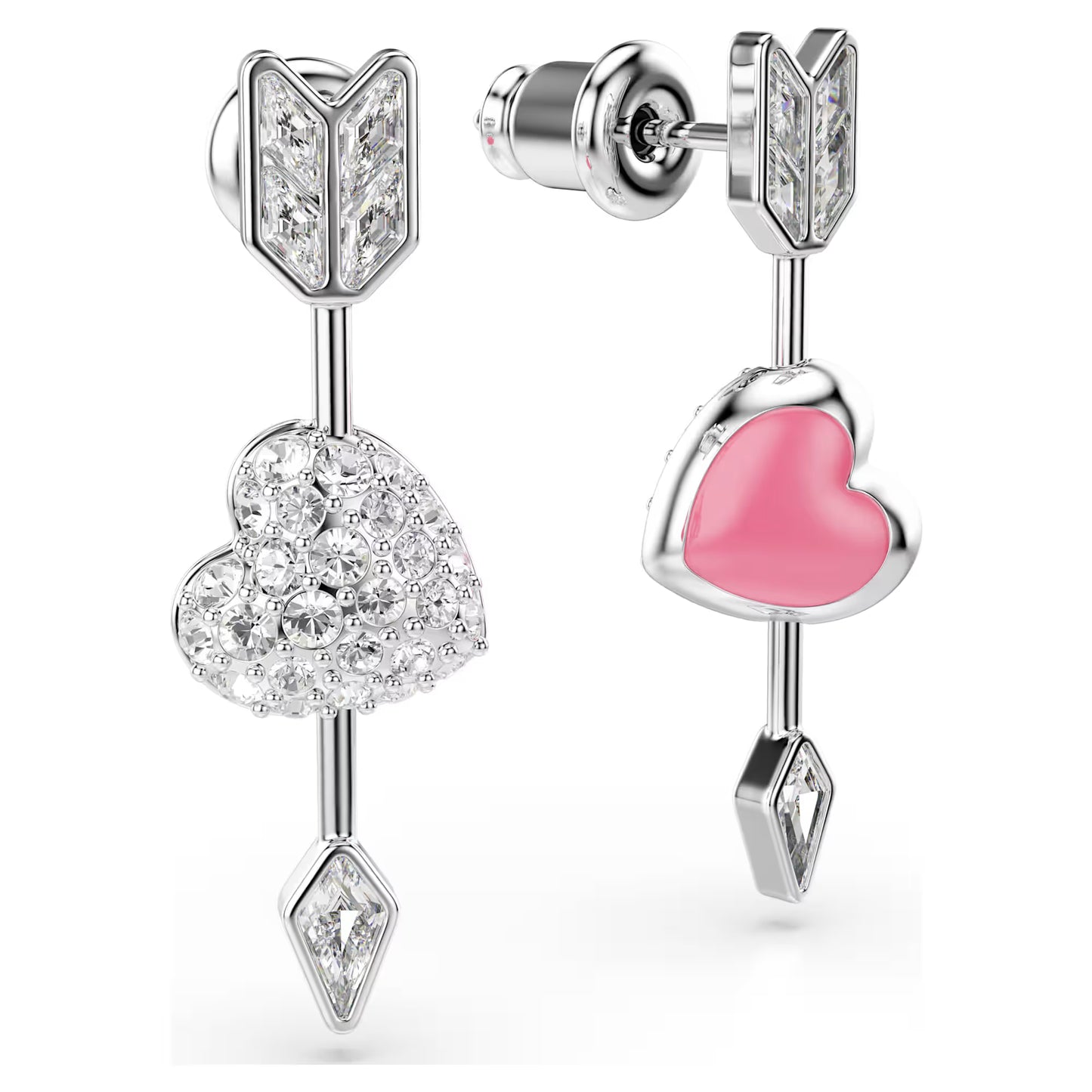 Idyllia drop earrings, Mixed cuts, Heart with arrow, White, Rhodium plated