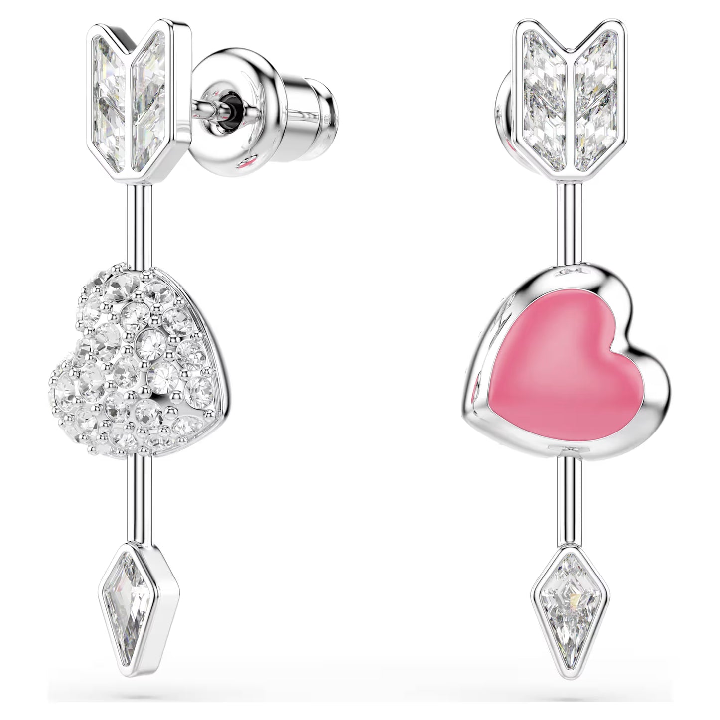 Idyllia drop earrings, Mixed cuts, Heart with arrow, White, Rhodium plated