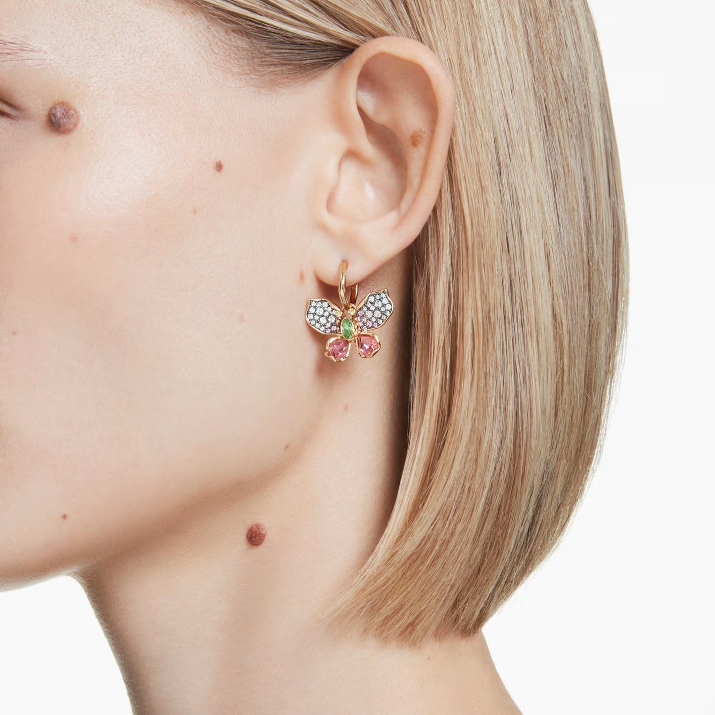 Idyllia drop earrings, Mixed cuts, Pavé, Butterfly