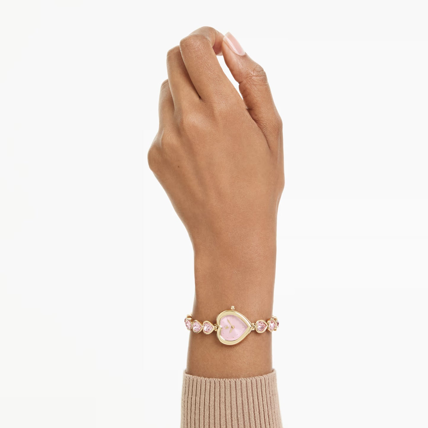 Idyllia Heart watch, Crystal bracelet, Pink, Gold-tone finish