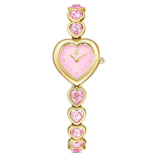 Idyllia Heart watch, Crystal bracelet, Pink, Gold-tone finish
