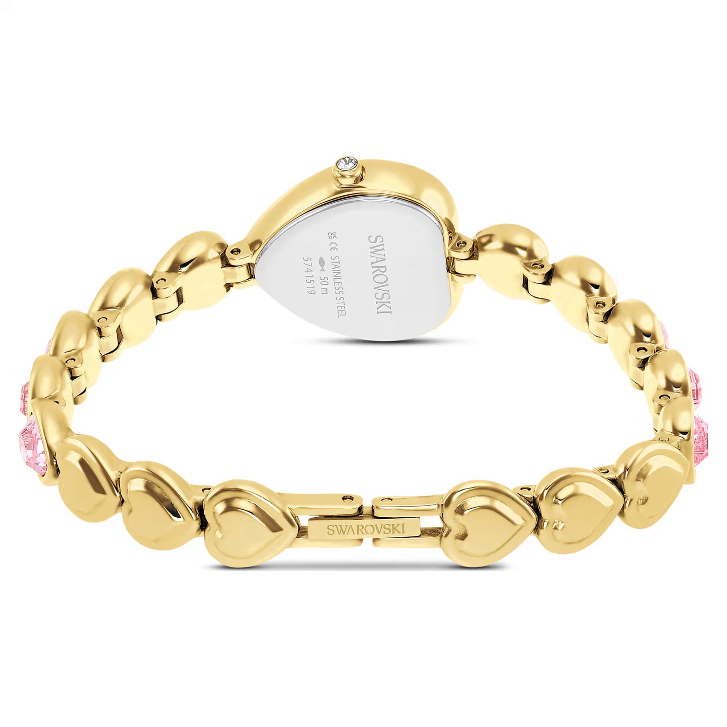 Idyllia Heart watch, Crystal bracelet, Pink, Gold-tone finish
