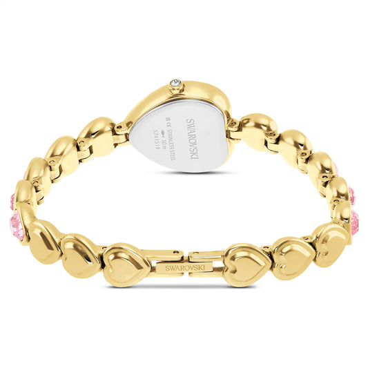 Idyllia Heart watch, Crystal bracelet, Pink, Gold-tone finish