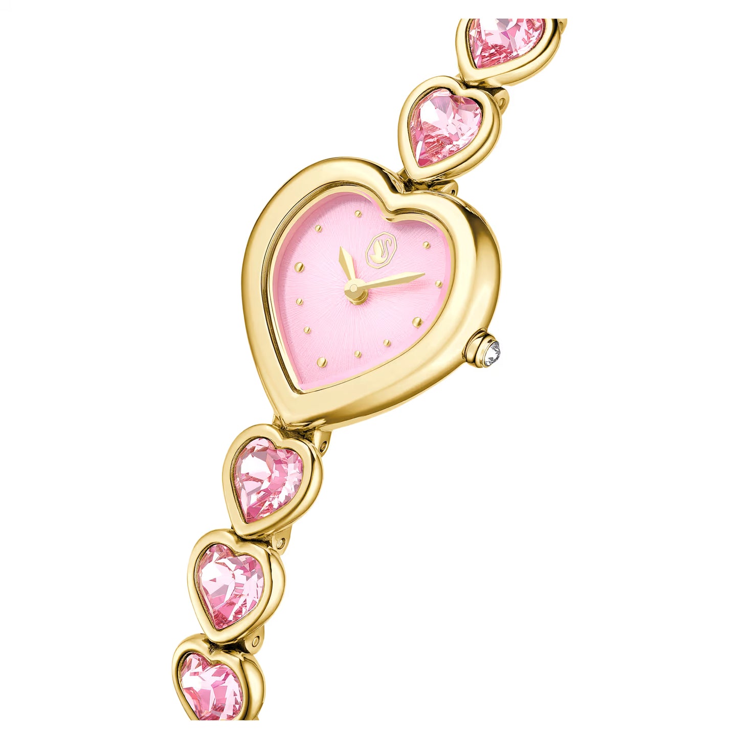 Idyllia Heart watch, Crystal bracelet, Pink, Gold-tone finish