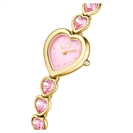 Idyllia Heart watch, Crystal bracelet, Pink, Gold-tone finish